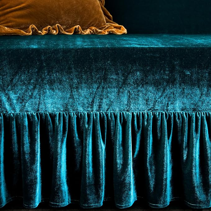 GLORY SEASON Velvet Sofa Cover Soft Decorative Luxurious Solid Exquisite Ruffle - Image 6