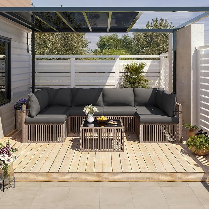Pamapic 7 Piece Outdoor Sectional Sofa Set, All-Weather Patio Furniture - Image 4