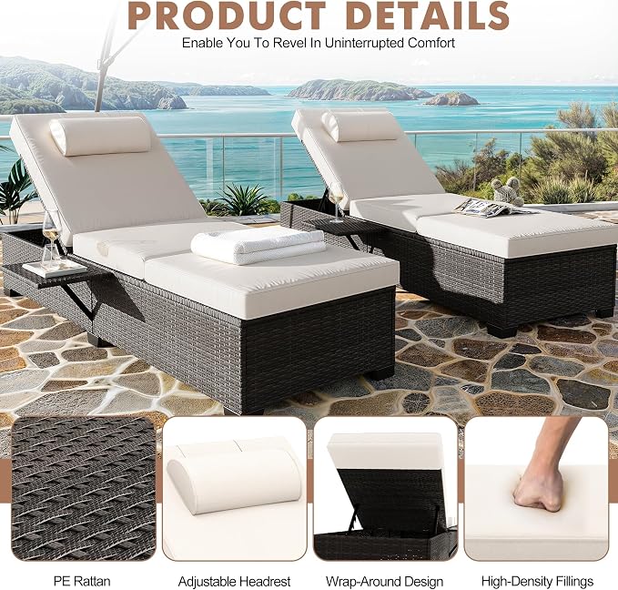 GAOMON Chaise Lounge Chairs Set of 2, Outdoor PE Rattan Chaise Lounge Chair - Image 6