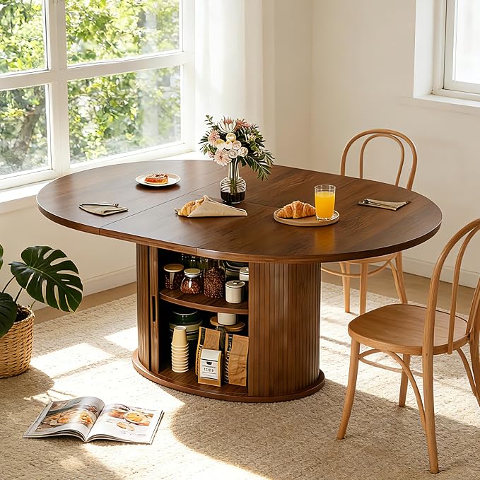 Extendable Round Dining Table for 2-4-6, 63 Inch Dining Room Kitchen Table - Image 3