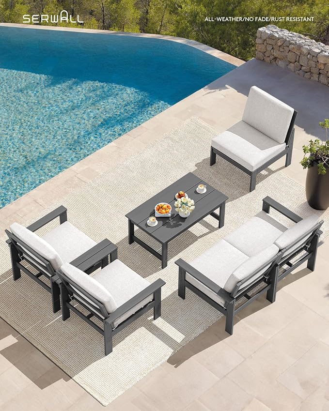 SERWALL HDPE Patio Conversation Set, 6-piece Sectional Outdoor Furniture Set - Image 8