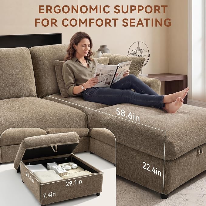 Ihanherry 141" Oversized Cloud Sectional Couches - Image 4