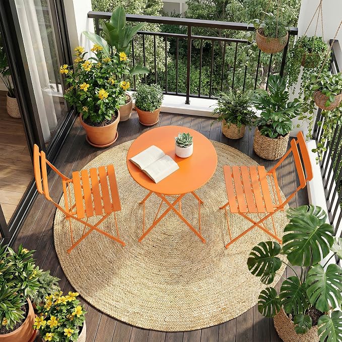 GarveeLife 3 Piece Patio Bistro Set, Folding Patio Bistro Table and Chairs Set - Image 2
