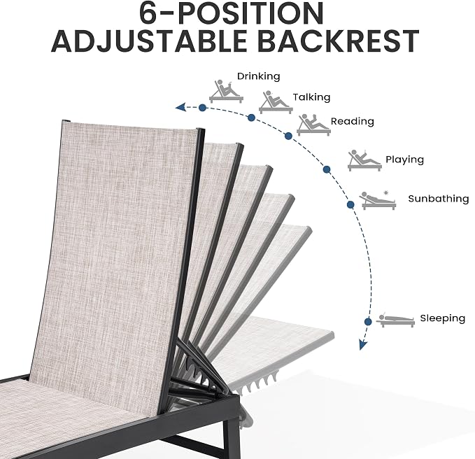 Crestlive Products Chaise Lounge Chair Outdoor Set of 2, Adjustable 5 Positions - Image 5