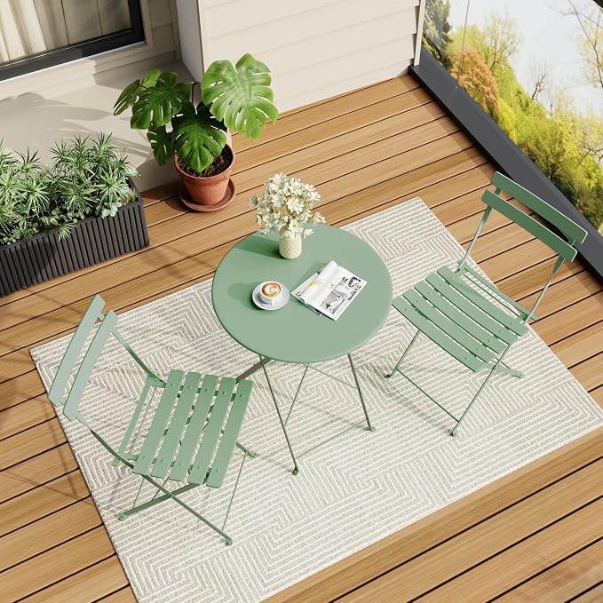 3-Piece Folding Bistro Set, Outdoor Patio Furniture Set - Image 8