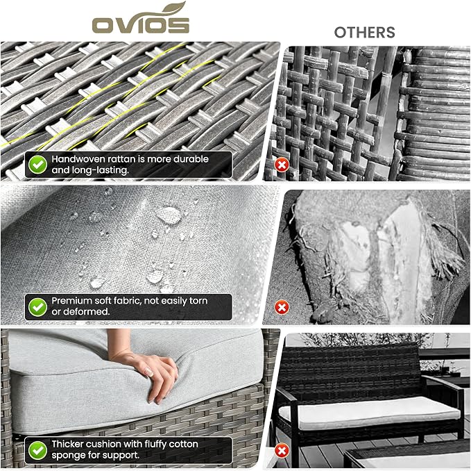ovios 9 Pieces Patio Furniture Set, Outdoor Wicker Sofa Couch - Image 9
