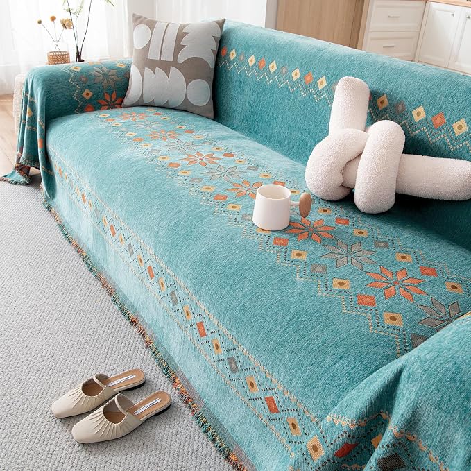 DREAMINGO Teal Boho Couch Cover Western Sofa Covers - Image 4
