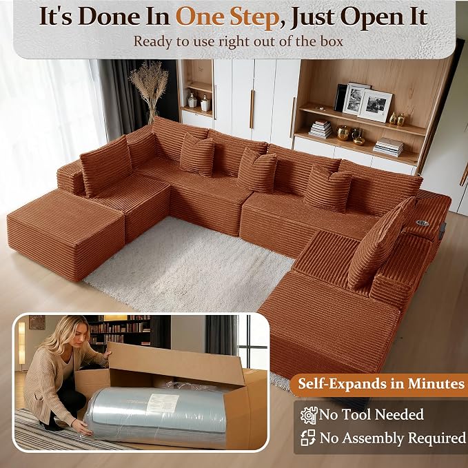 138" Cloud Sectional Couch, Comfort U Shaped Sofa - Image 3