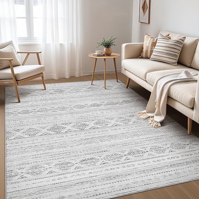 Nakagishi 9x12 Area Rug Living Room: Washable Boho Large Neutral Soft Farmhouse - Image 2