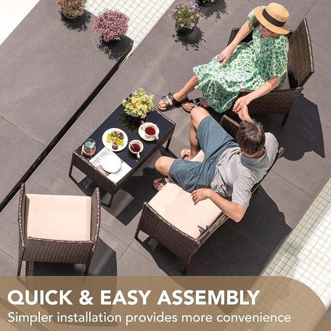 Devoko 4 Pieces Outdoor Patio Furniture Set, PE Rattan Wicker Chairs Balcony - Image 6