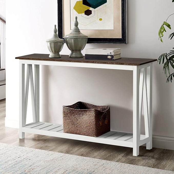ChooChoo Farmhouse Console Table, Rustic Vintage Narrow Sofa Table by ChooChoo