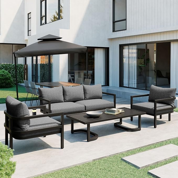 4-Piece Outdoor Steel Sofa Set, All Weather Patio Conversation Set by VilroCaz