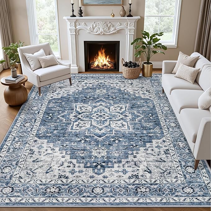 Area Rugs 9x12 Living Room Rug: Washable Rug Soft Vintage Boho Medallion Carpet by EXPEDIX