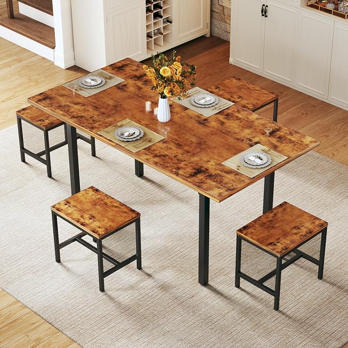 HUAHUU Dining Table Set for 4, Extendable Kitchen Table Chairs Set of 4 by HUAHUU