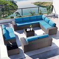 Kullavik Outdoor Patio Furniture Set, 12 Pieces Sectional Rattan Sofa Set Brown by KULLAVIK