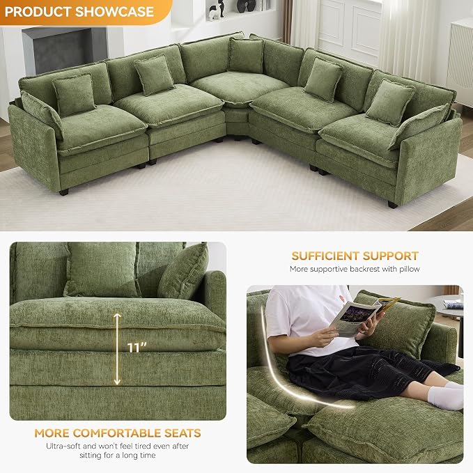 113'' V Shaped Cloud Sectional Sofa, Oversized Deep Seat Couches - Image 3