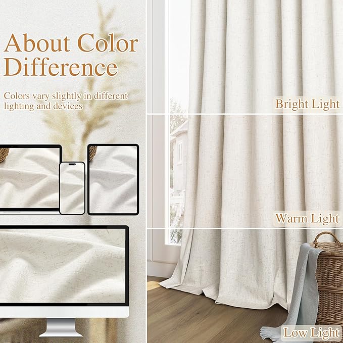 Guken Cream 100% Blackout Cream Linen Curtains 52 Inch Wide by 122 Inch 2 - Image 7
