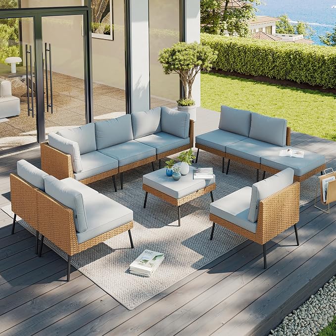 Aoxun 10 Piece Patio Furniture Set, 10 Seats Outdoor Sectional Sofas by Aoxun