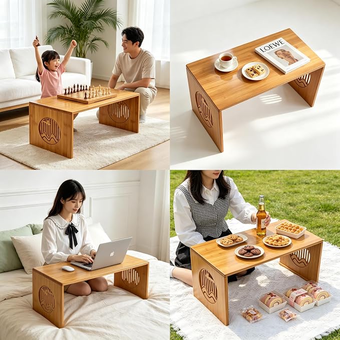 Folding Coffee Table, Japanese Floor Table, Low Bamboo Desk - Image 9
