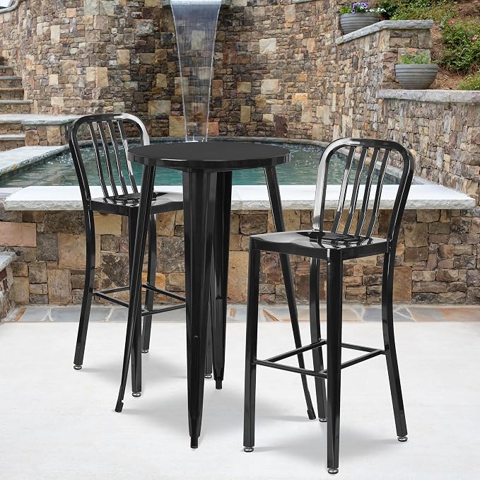Flash Furniture Commercial Grade 30" High Black Metal Indoor-Outdoor Barstool - Image 2