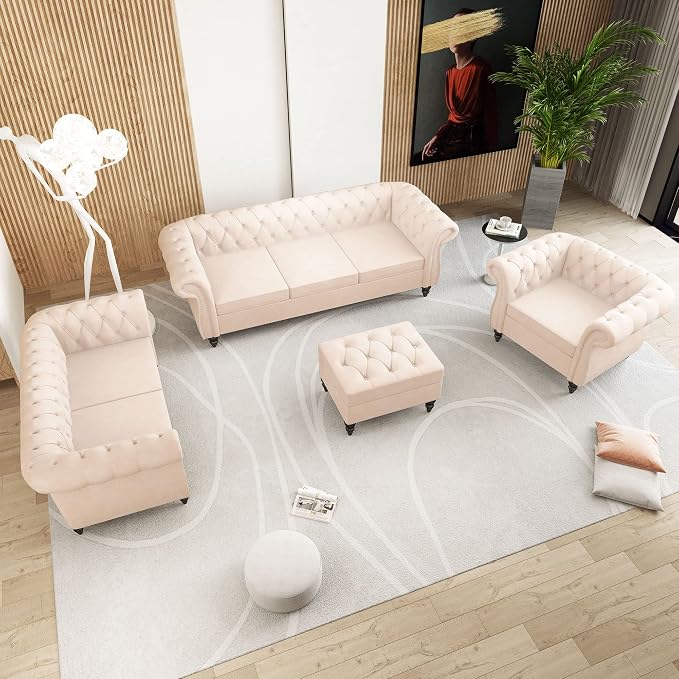 QHITTY 3 Piece Living Room Set, Sectional Chesterfield Sofa Chair Contemporary - Image 8