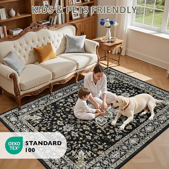 Area Rugs 10x12 Living Room Rug: Washable Rug Soft Vintage Boho Medallion - Image 8