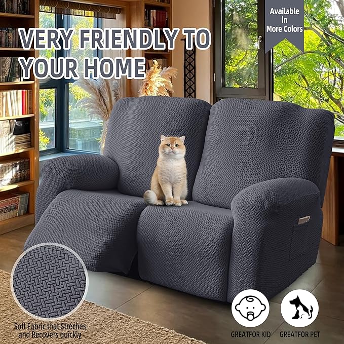 Genina Recliner Loveseat Covers, Stretch Reclining Sofa Covers, 2 Seater Couch - Image 3
