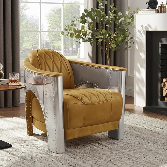 Art Leon Genuine Leather Chair, Mid Century Industrial Accent Arm Chair by ArtLeon