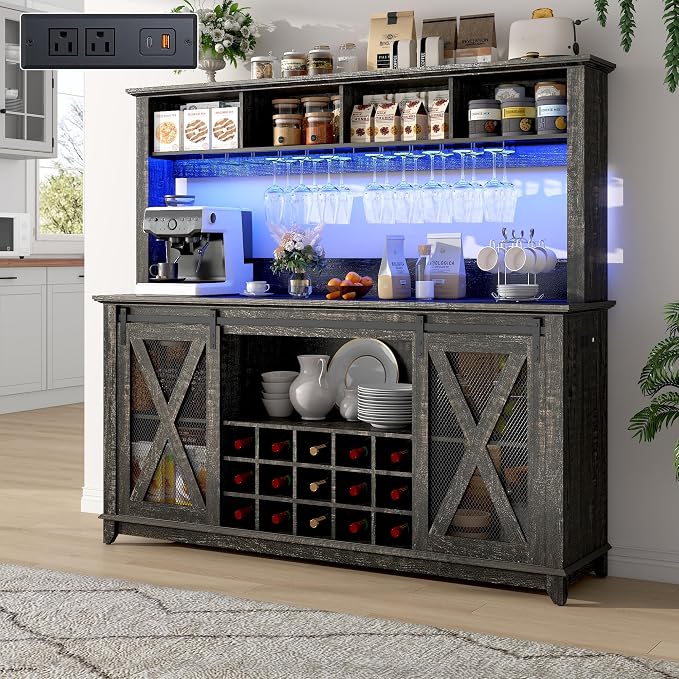 63"Wide 58"H Farmhouse Coffee Bar Cabinet by Hlivelood
