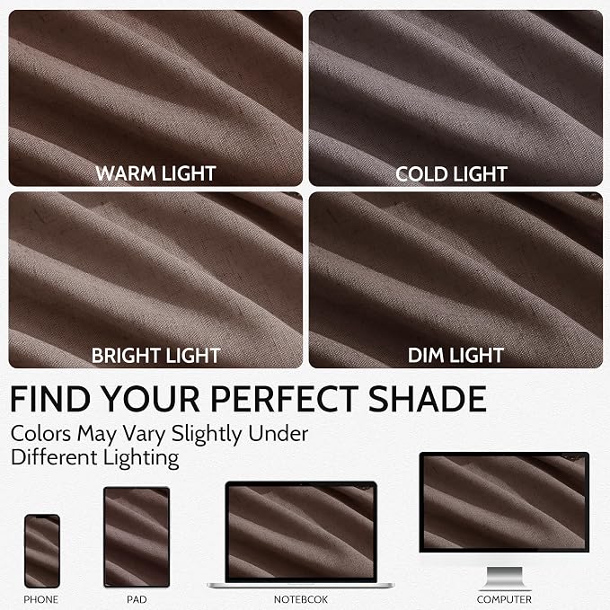 Nanspring Cappuccino Linen Blend Light Filtering Back Tab Curtains 96 Inches - Image 4