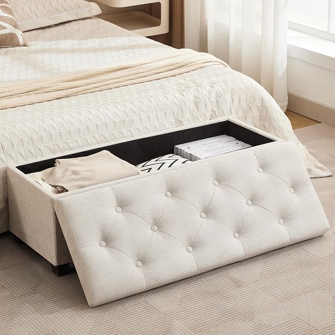 Mangodan 43 Inch Linen Storage Ottoman Bench, Foot Rest - Image 9