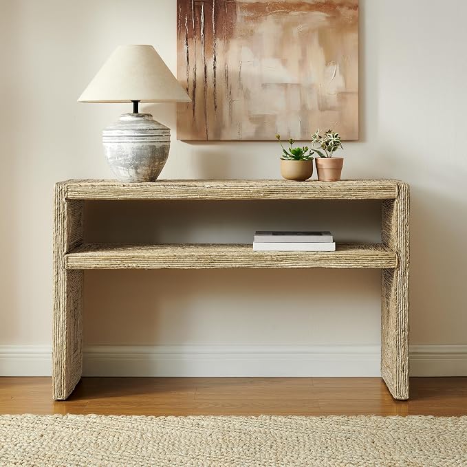 Crosley Furniture Marella Handwoven Banana Leaf Console Table, Rattan Sofa - Image 7