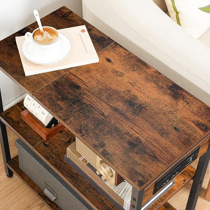 HOOBRO End Table with Charging Station, Simple Rustic Side Table with 3-Tier - Image 8