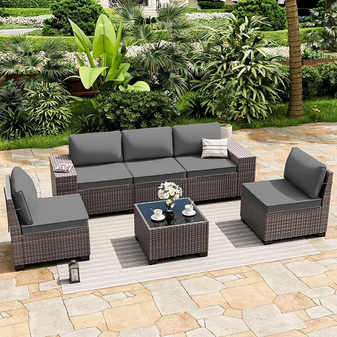 ALAULM 6 Pieces Patio Furniture Set, Oversized Seat/Armrest Sofas and High Back - Image 2
