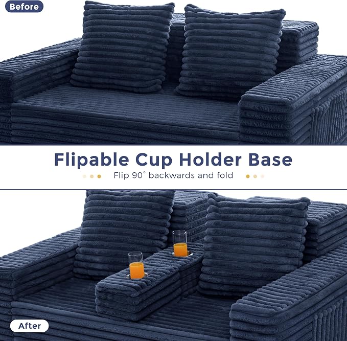 MAXYOYO Loveseat Sofa Bed, Striped Faux Fur Foldable Floor Sofa Couch in A Box - Image 5