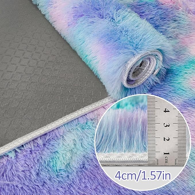 Tie-Dye Purple Rainbow Soft Shaggy Fluffy Rug - Image 4