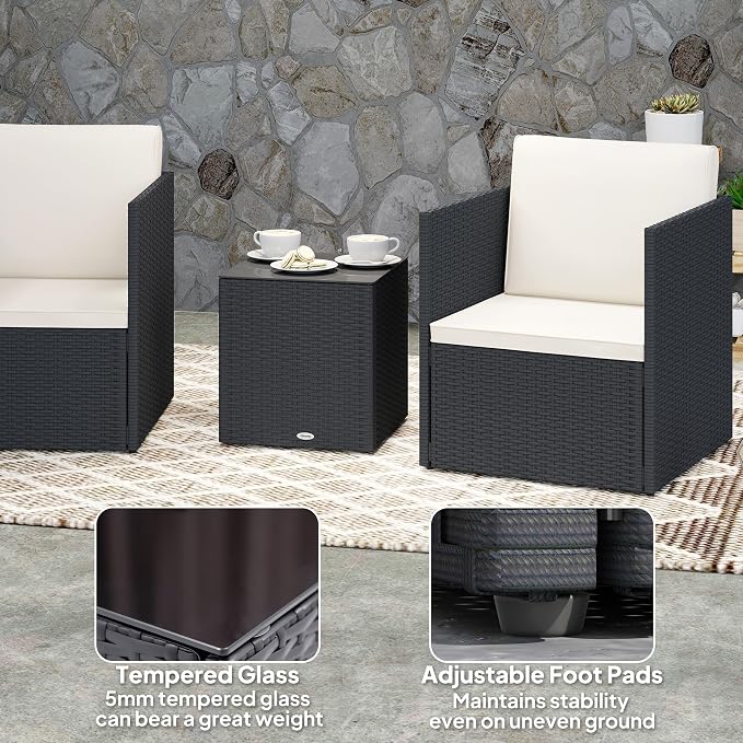 Outsunny 3 Piece Patio Furniture Set, Folding Outdoor Wicker Bistro Set - Image 6