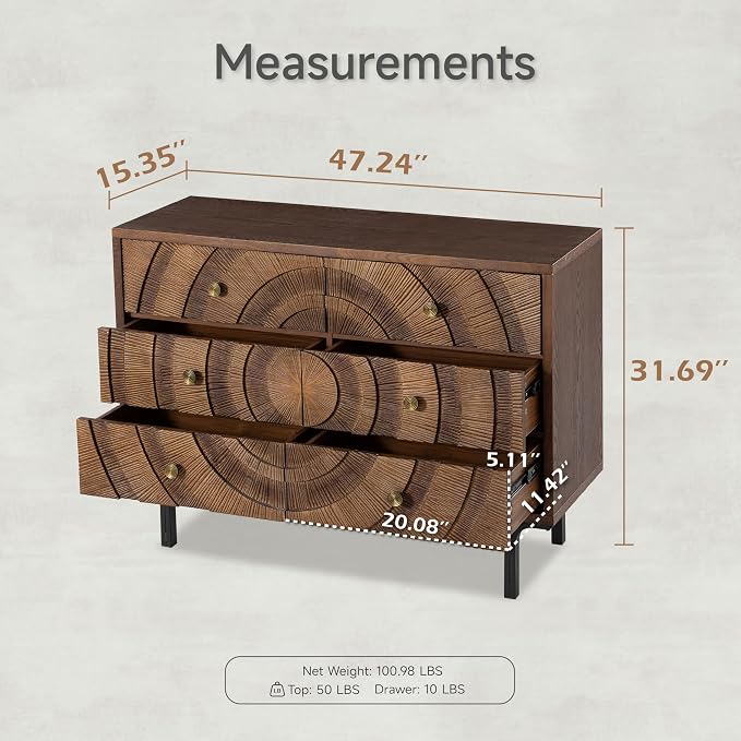 Aoikax Farmhouse 6-Drawer Dresser, Accent Wooden Chest of Drawers - Image 2