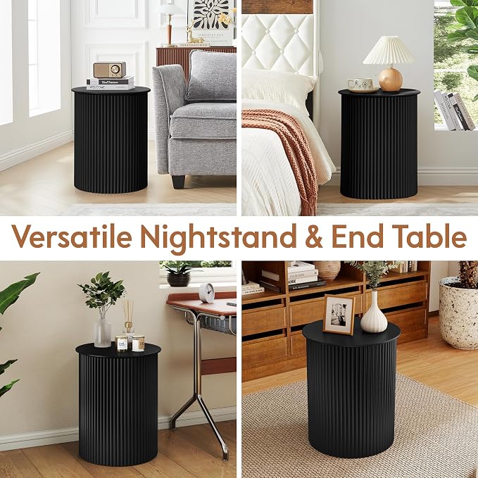 AVZEAR Small Round Side Table Fluted Night Stand Set of 2, 17.7" Mid Century - Image 6