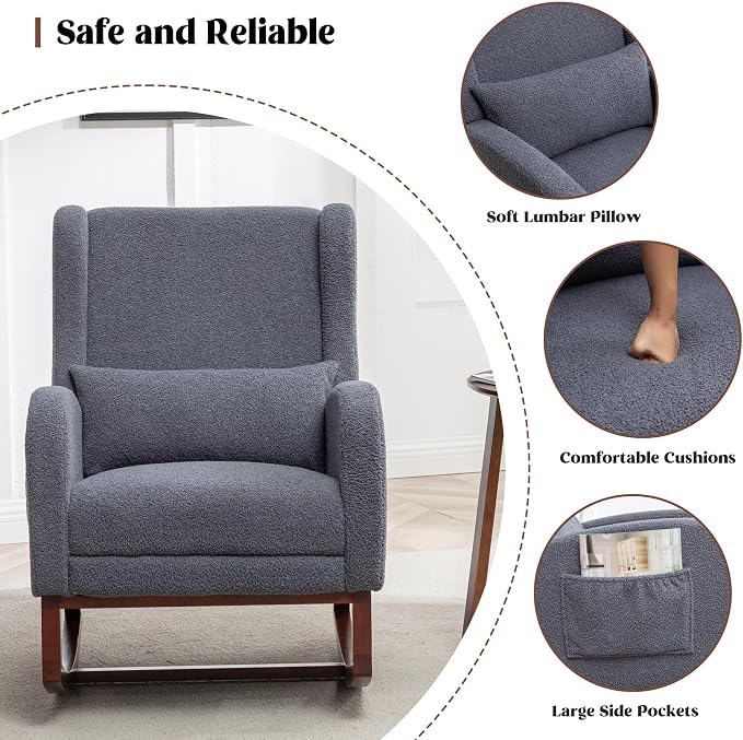 HCHAIRH Rocking Chair with Foot Rest, Teddy Nursery Rocking Chairs, Wingback - Image 8