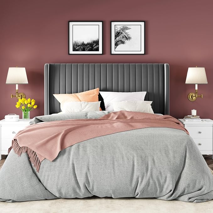 Allewie Queen Size Velvet Bed Frame/Vertical Channel Tufted Wingback - Image 3