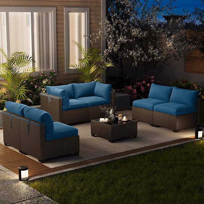 LOUVIXA 7 Piece Outdoor Patio Furniture Set, Outdoor Sectional Sofa, Wicker - Image 9