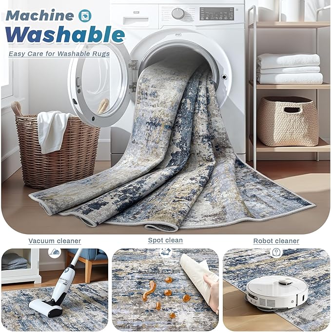 Area Rugs 2x8 Runner Rug: Washable Hallway Rug Modern Abstract Neutral Soft - Image 3