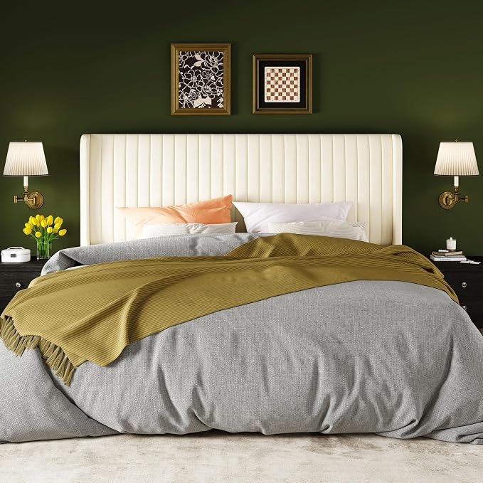 Allewie King Size Velvet Bed Frame/Vertical Channel Tufted Wingback - Image 3