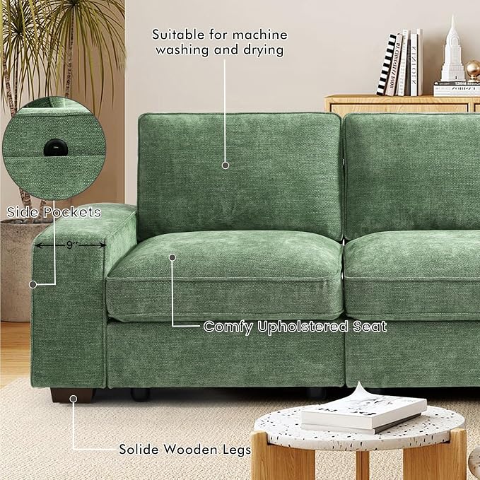TEKAMON 100" Modular Sofa with Seats Storage, Comfy 3-Seater Chenille Fabric - Image 5