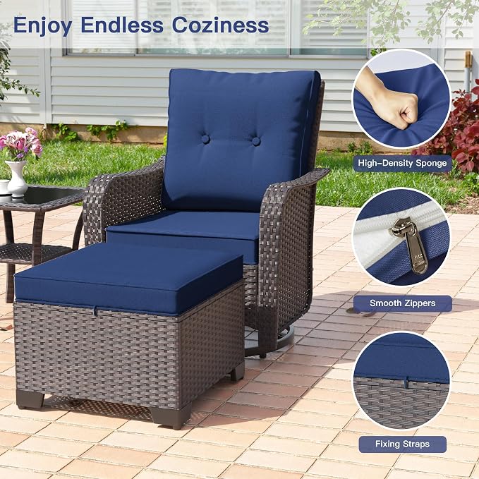 ALAULM 5-Piece Outdoor Swivel Rocking Chair Set - Image 4