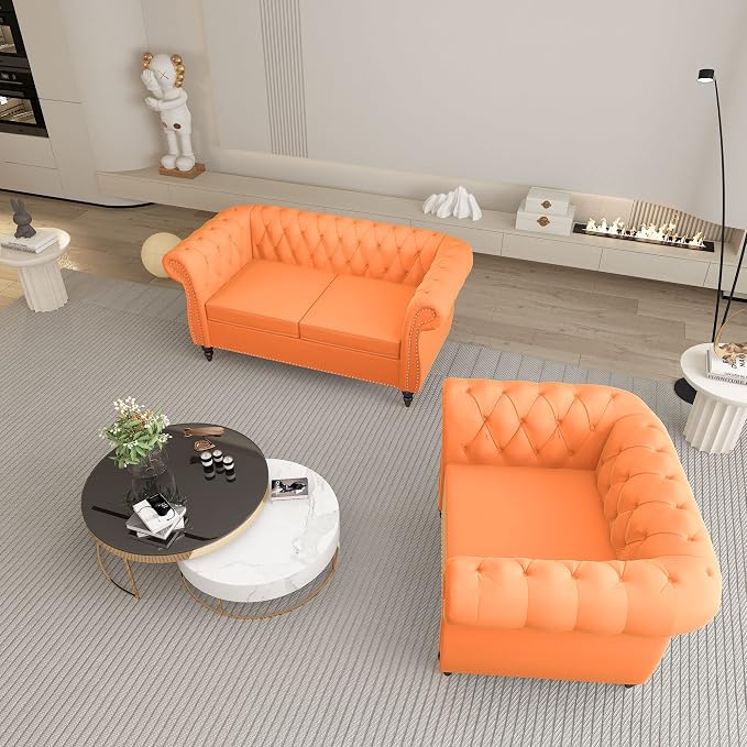 QHITTY 2 Piece Living Room Set, Sectional Chesterfield Sofa Chair Contemporary - Image 7