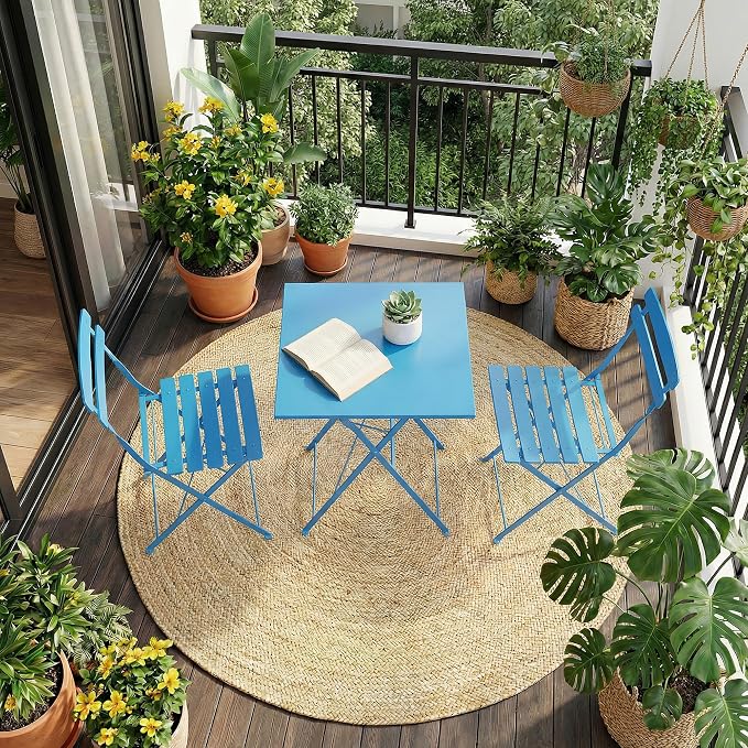 GarveeLife 3 Piece Patio Bistro Set, Folding Patio Bistro Table and Chairs Set - Image 2
