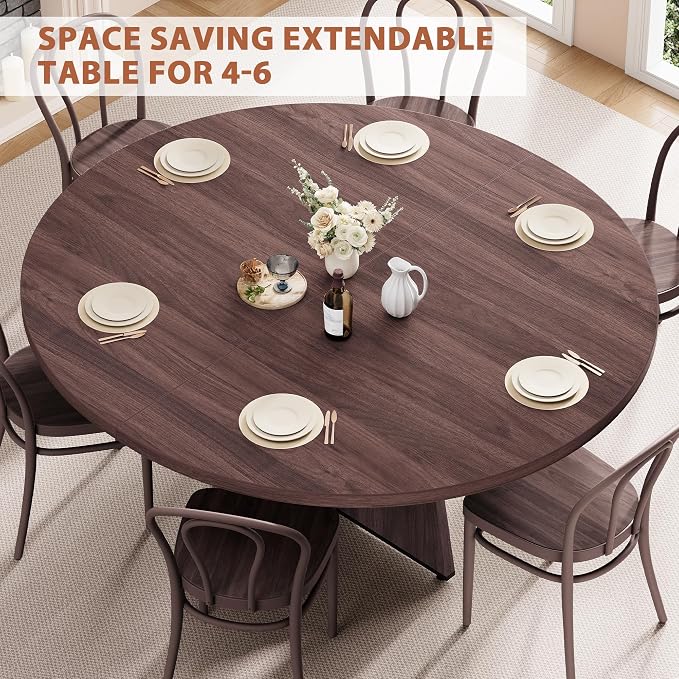 Extendable Dining Table, Round Kitchen Dining Room Dinner Table - Image 3