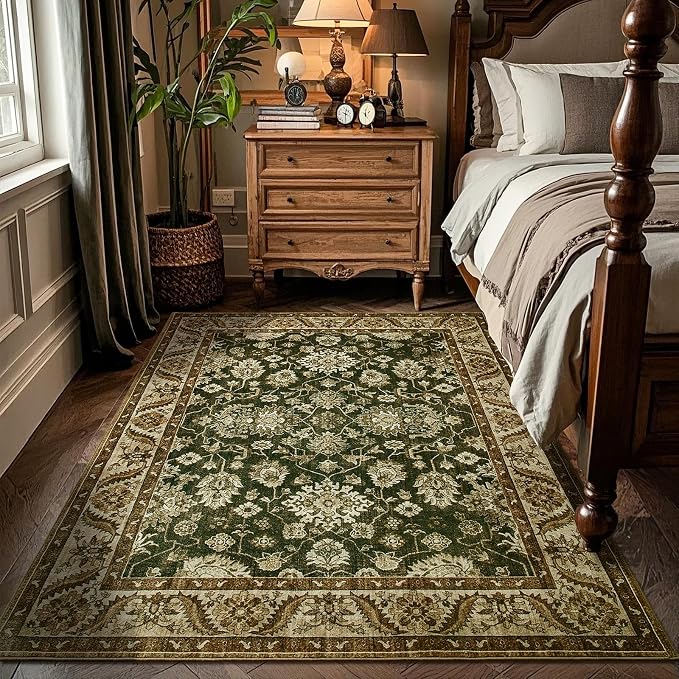 Area Rugs for Living Room, 4x6 Washable Rugs for Bedroom, Non-Slip Retro Floral - Image 5